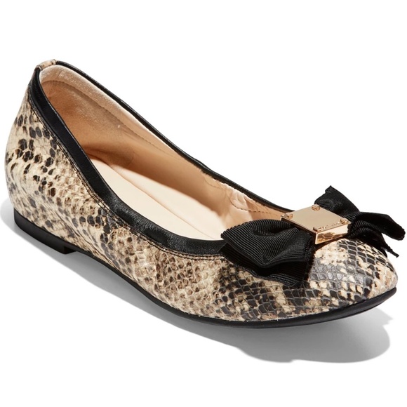 Cole Haan Shoes - Cole Haan Tali Soft Bow Leather Snake Ballet Flat